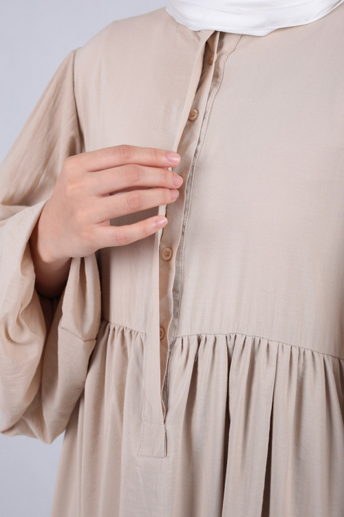 Beige Lyla Gathered Waist Long Dress