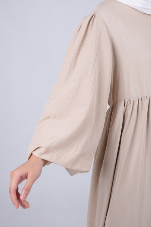 Beige Lyla Gathered Waist Long Dress