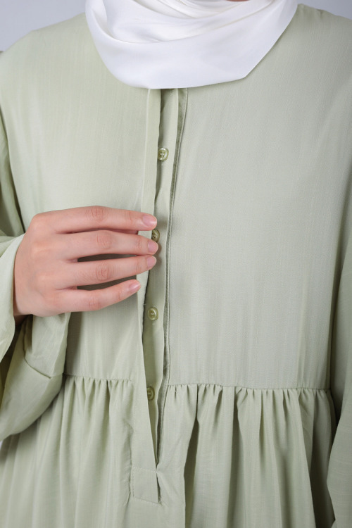 Soft Green Lyla Gathered Waist Long Dress