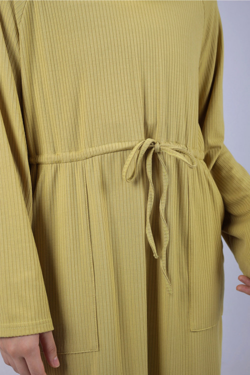 Sand Yellow Lana Ribbon Tie Knit Dress