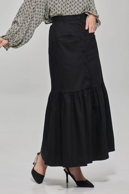 Black Alyssa Denim Button Mermaid Skirt