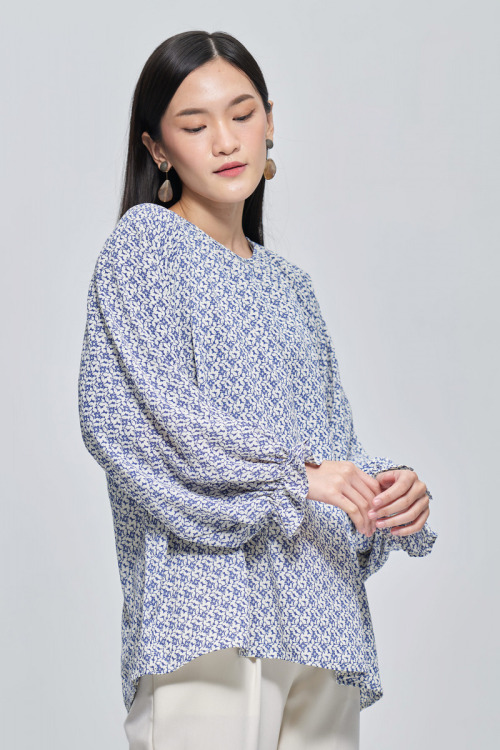 Blue Raina Silk Soft Chiffon Blouse