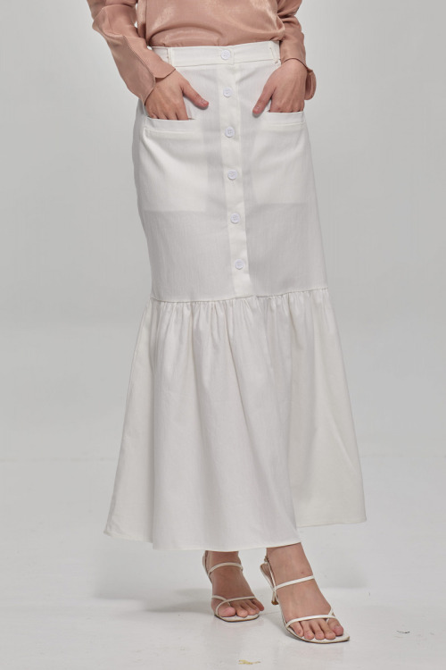 White Alyssa Denim Button Mermaid Skirt