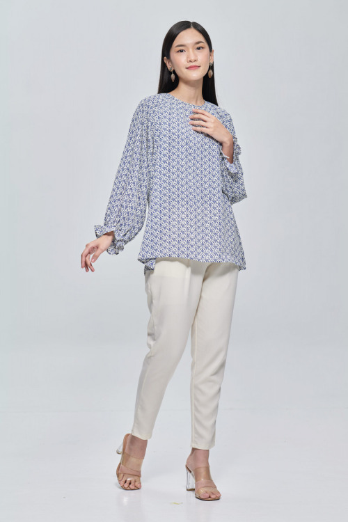 Blue Raina Silk Soft Chiffon Blouse