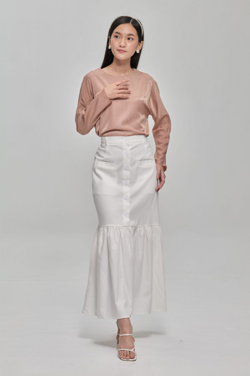 White Alyssa Denim Button Mermaid Skirt