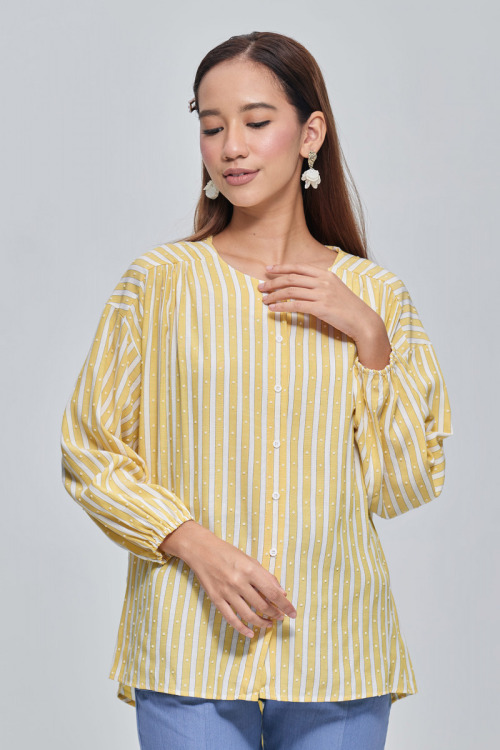 Yellow Valerie Textured Cotton Shirt