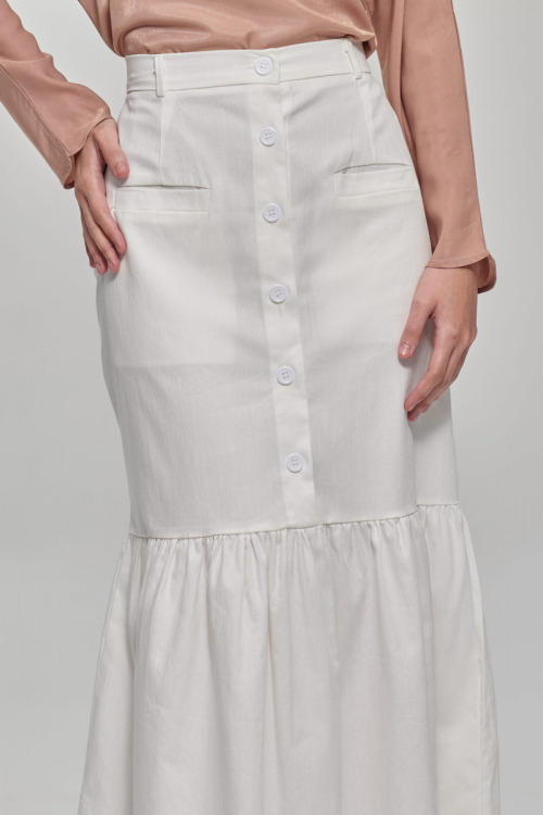 White Alyssa Denim Button Mermaid Skirt