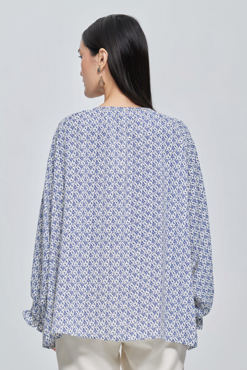 Blue Raina Silk Soft Chiffon Blouse