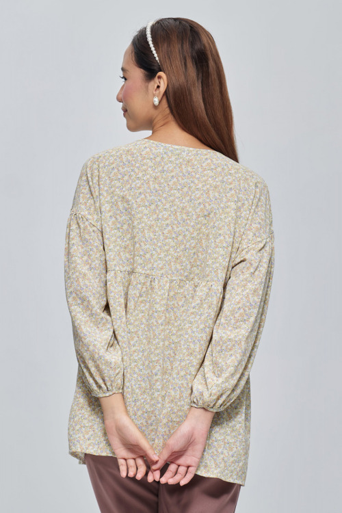 Pastel Yellow Erica Floral Peplum Blouse