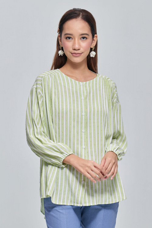Green Valerie Textured Cotton Shirt