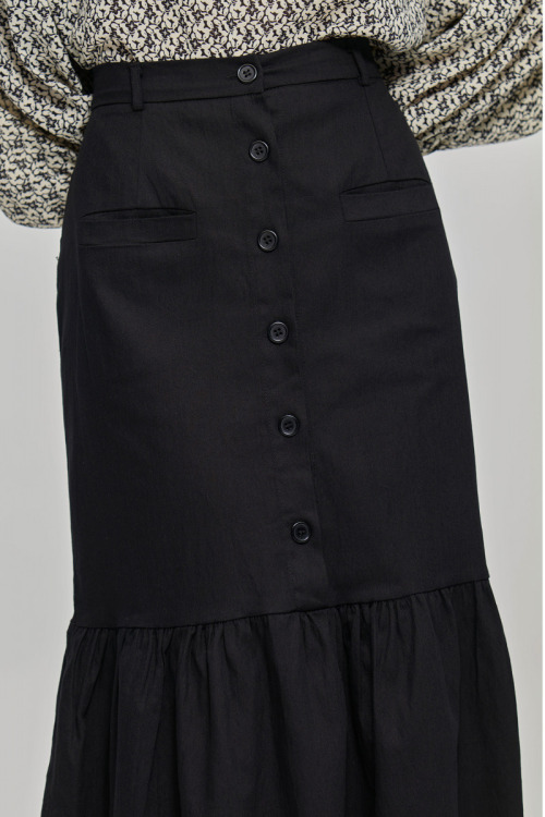 Black Alyssa Denim Button Mermaid Skirt