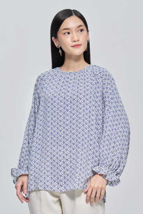 Blue Raina Silk Soft Chiffon Blouse