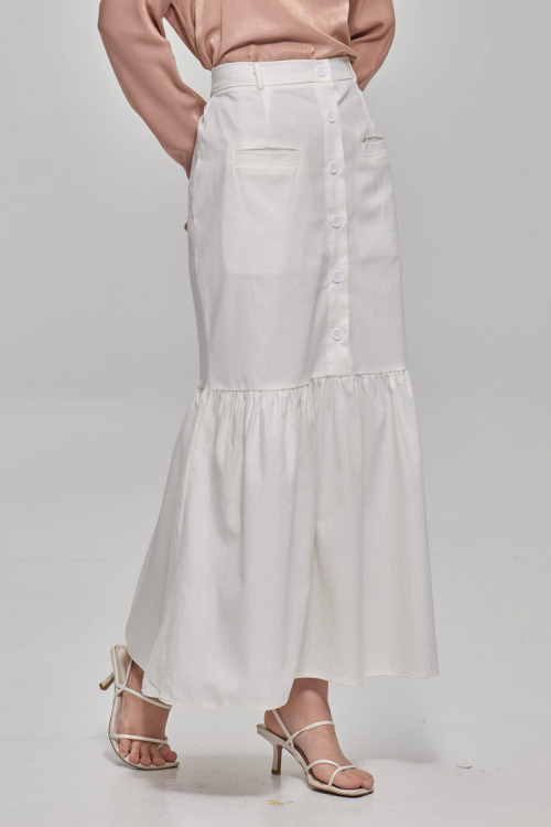 White Alyssa Denim Button Mermaid Skirt