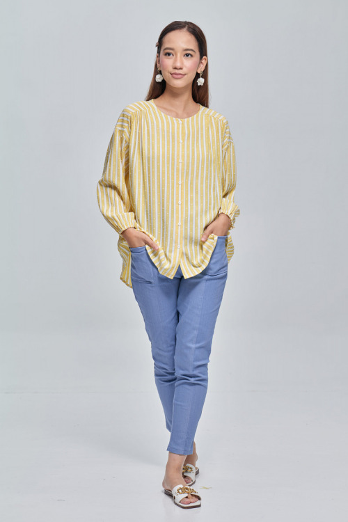 Yellow Valerie Textured Cotton Shirt