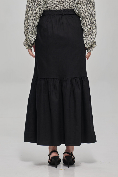 Black Alyssa Denim Button Mermaid Skirt