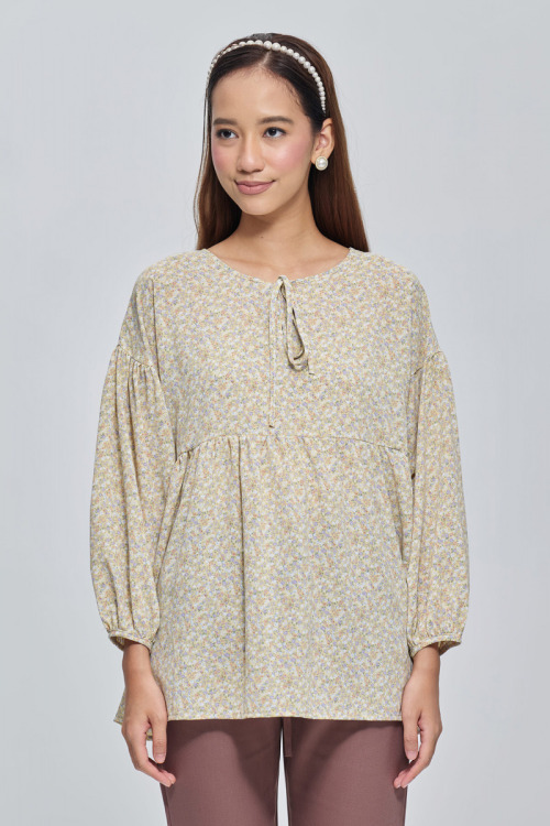 Pastel Yellow Erica Floral Peplum Blouse