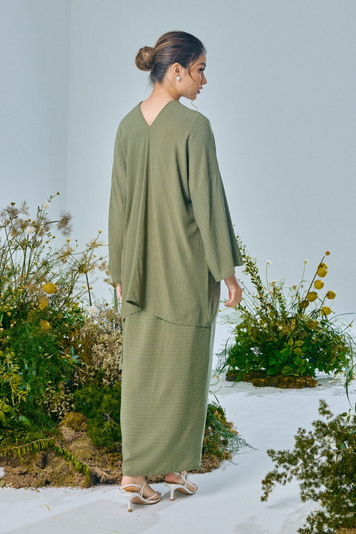 Green Elyse Cotton Draped Kurung