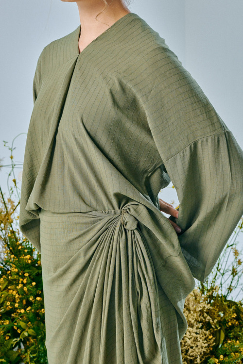 Green Elyse Cotton Draped Kurung