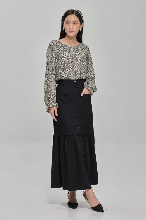 Black Alyssa Denim Button Mermaid Skirt