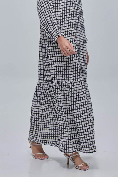White Geena Checkered Tiered Dress