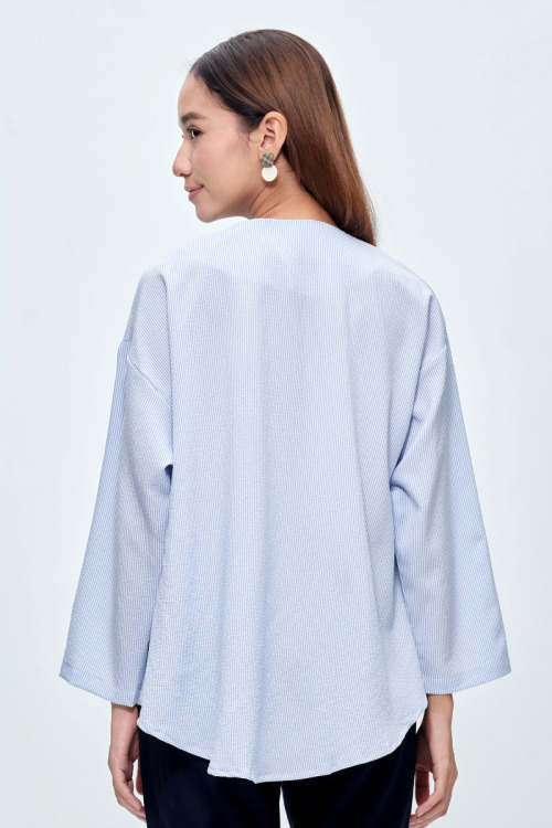 Blue Tyra V-Neck Loose Top