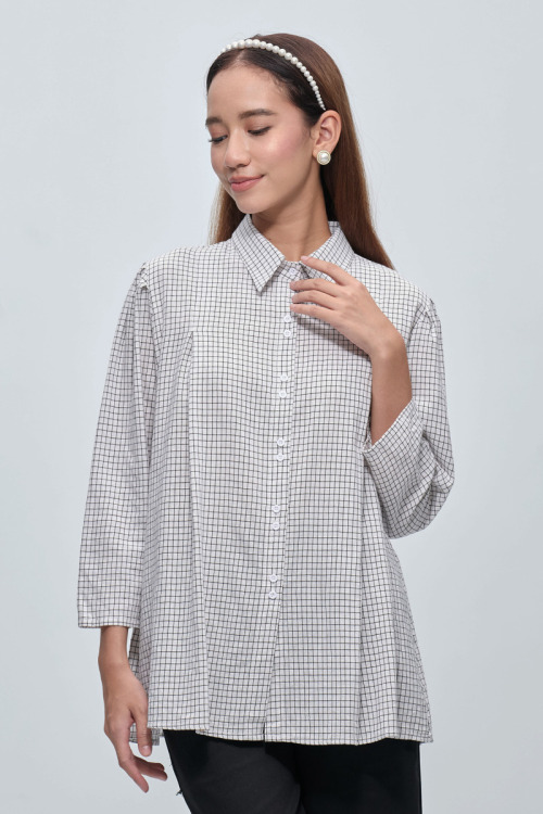 White Khloe Checkered Cotton Shirt