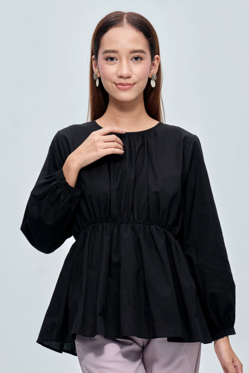 Black Sasha Cotton Peplum Blouse