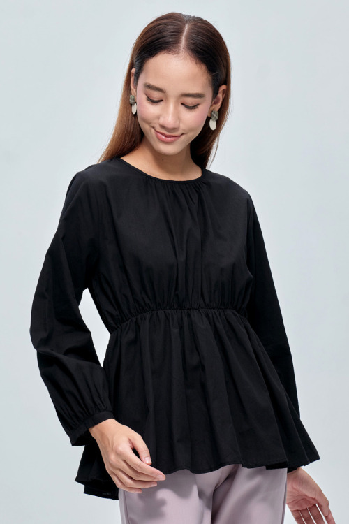 Black Sasha Cotton Peplum Blouse