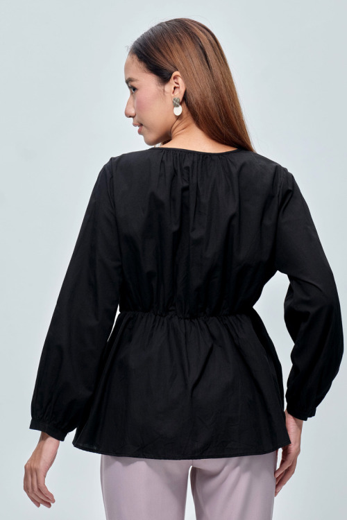 Black Sasha Cotton Peplum Blouse