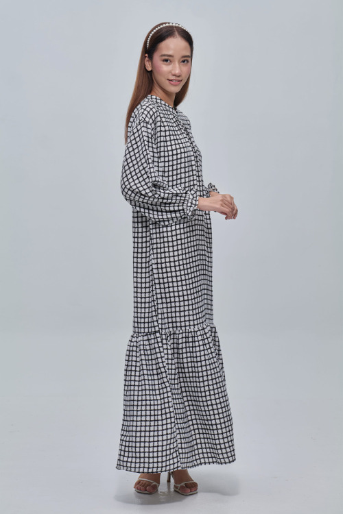 White Geena Checkered Tiered Dress
