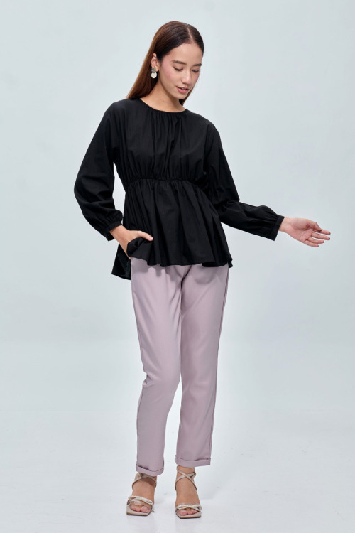 Black Sasha Cotton Peplum Blouse