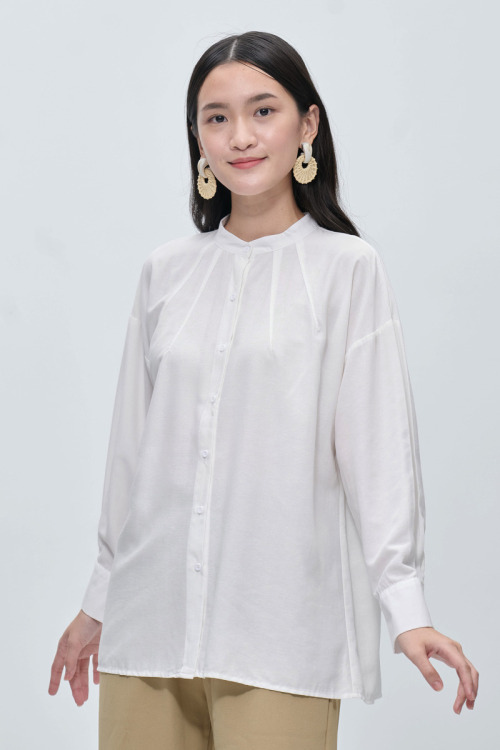 White Billie Pleated Neck Blouse