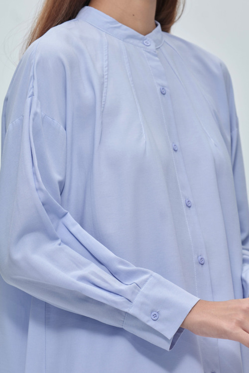 Blue Billie Pleated Neck Blouse