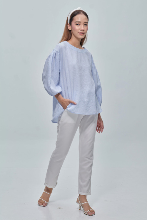 Blue Joselyn Balloon Sleeve Blouse
