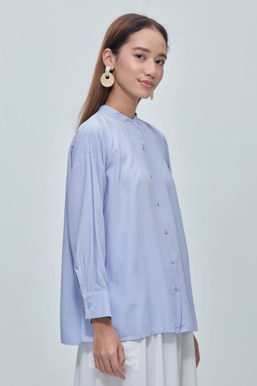 Blue Billie Pleated Neck Blouse