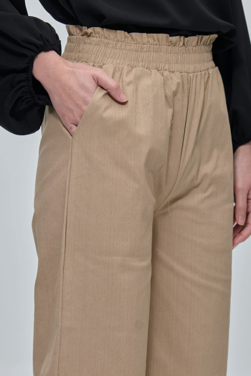 Beige Clara Denim Wide Leg Pants