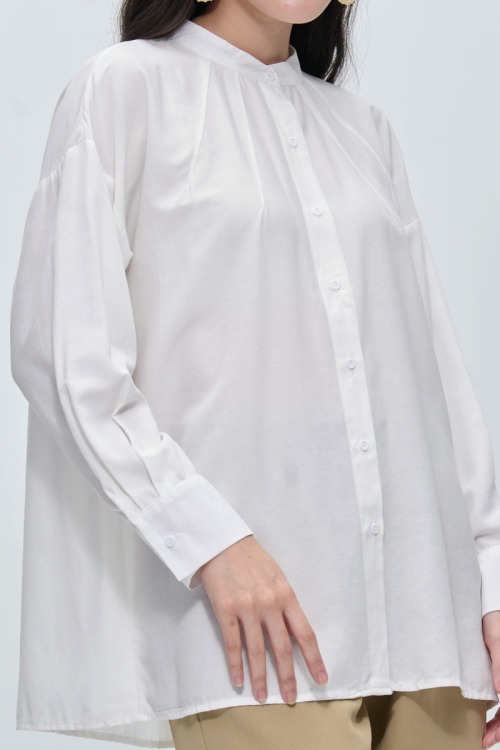 White Billie Pleated Neck Blouse