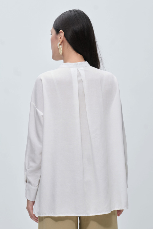 White Billie Pleated Neck Blouse