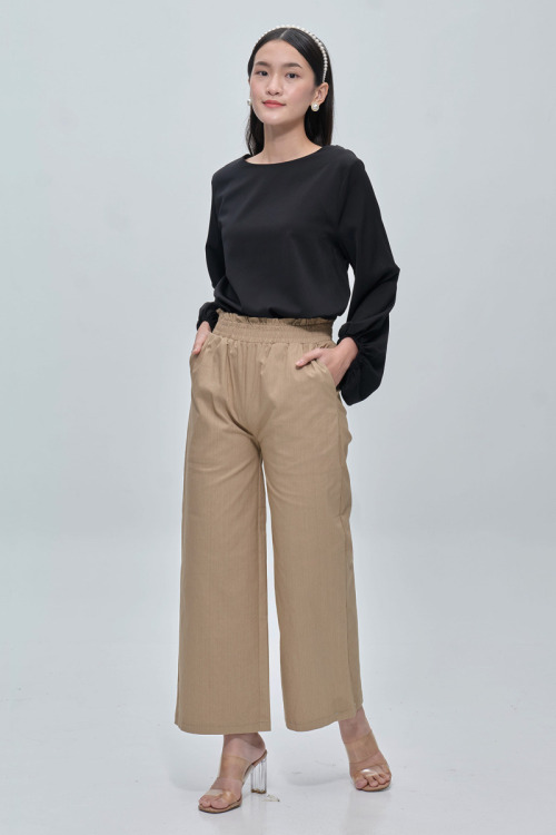 Beige Clara Denim Wide Leg Pants