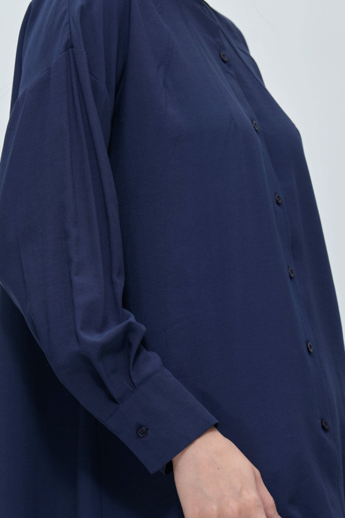 Dark Blue Billie Pleated Neck Blouse