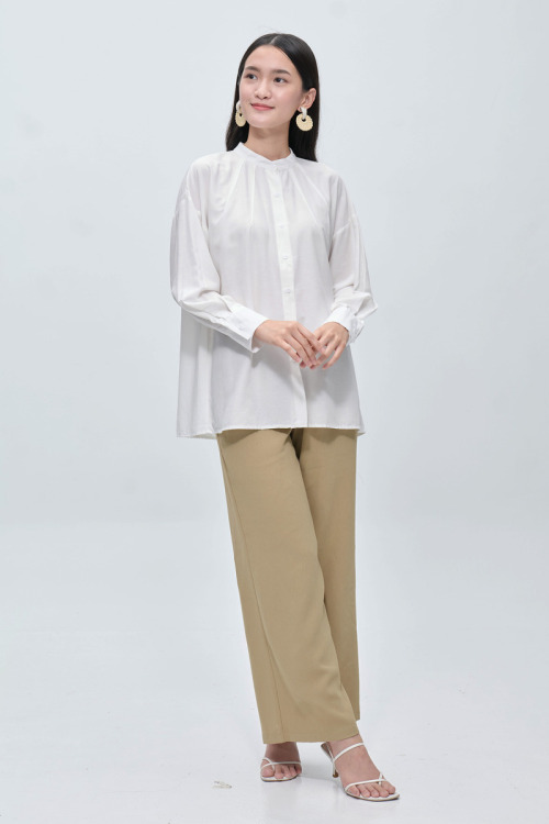 White Billie Pleated Neck Blouse