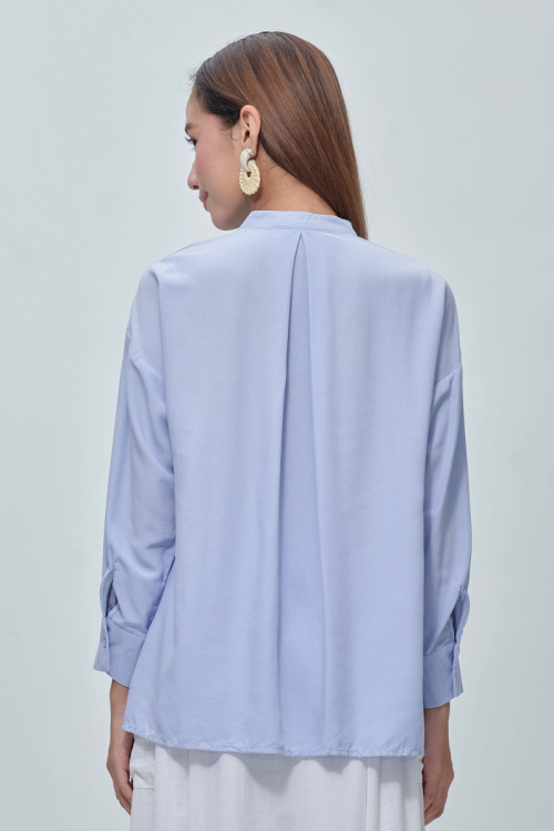Blue Billie Pleated Neck Blouse