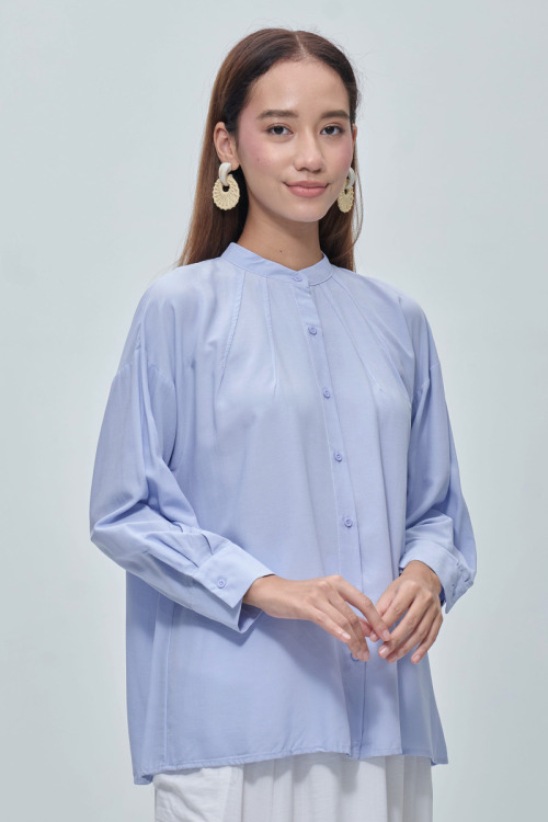 Blue Billie Pleated Neck Blouse