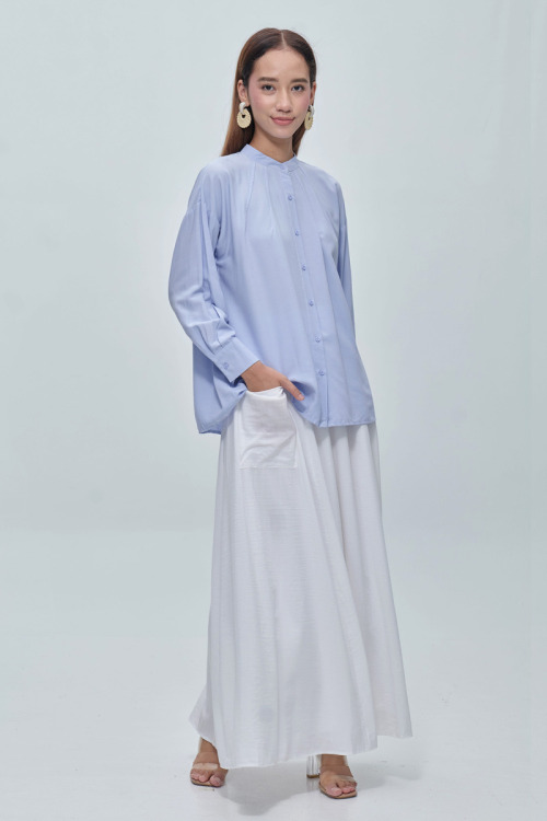 Blue Billie Pleated Neck Blouse