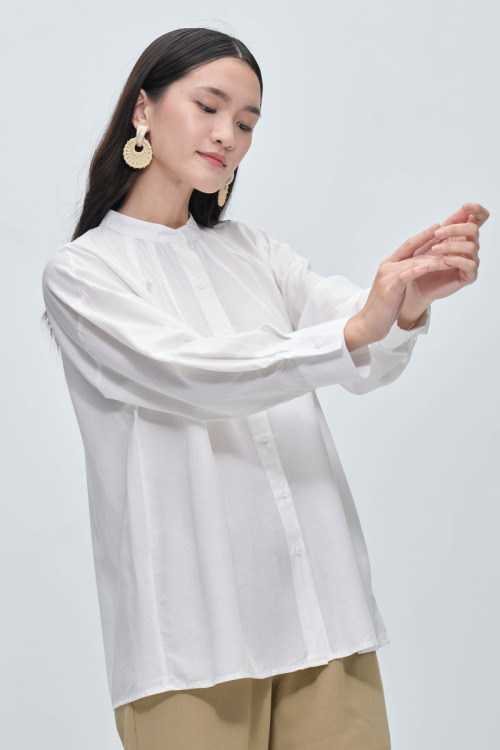White Billie Pleated Neck Blouse