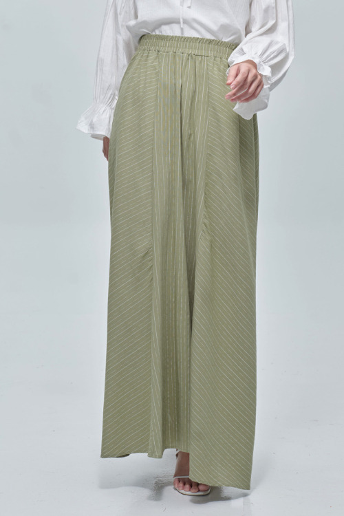 Green Elinie Stripes Maxi Cotton Skirt