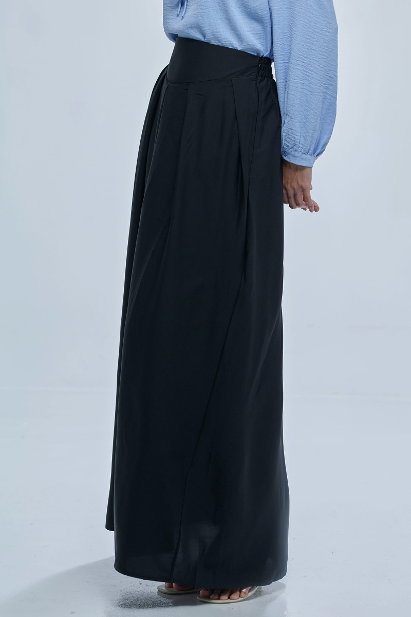 Black Haifa Wide Waistband Flare Skirt