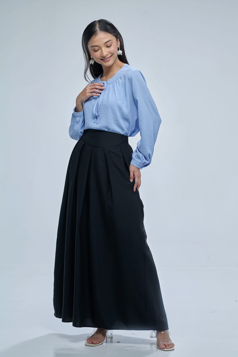 Black Haifa Wide Waistband Flare Skirt