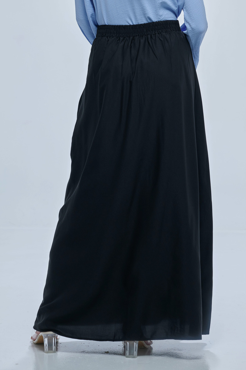 Black Haifa Wide Waistband Flare Skirt