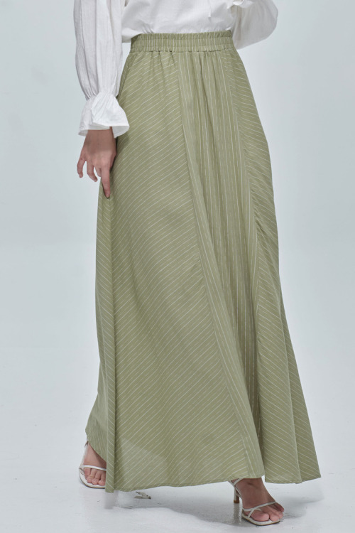 Green Elinie Stripes Maxi Cotton Skirt